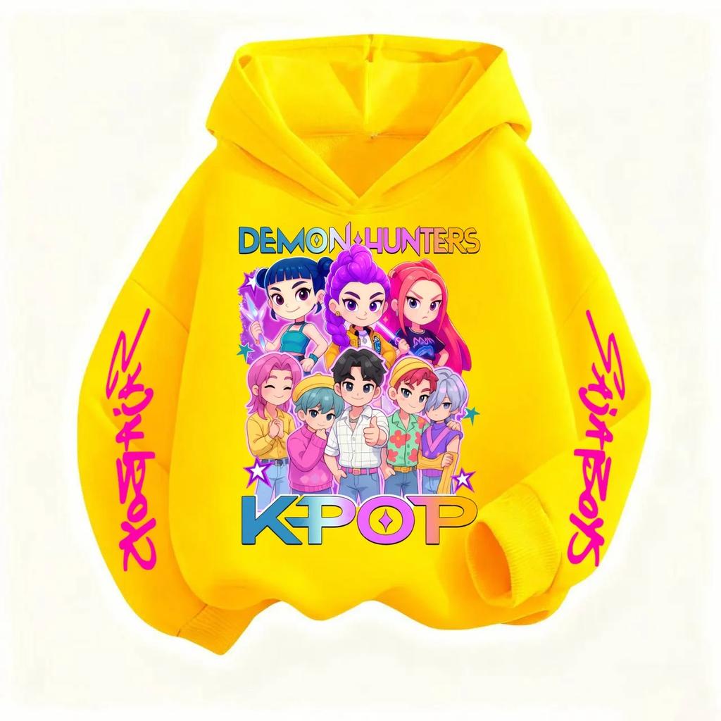 KPop Devil Hunter Sweatshirt Hooded Children's Spring and Autumn Outfit Rumi Mira Zoey Cartoon Anime Girl Long Sleeved