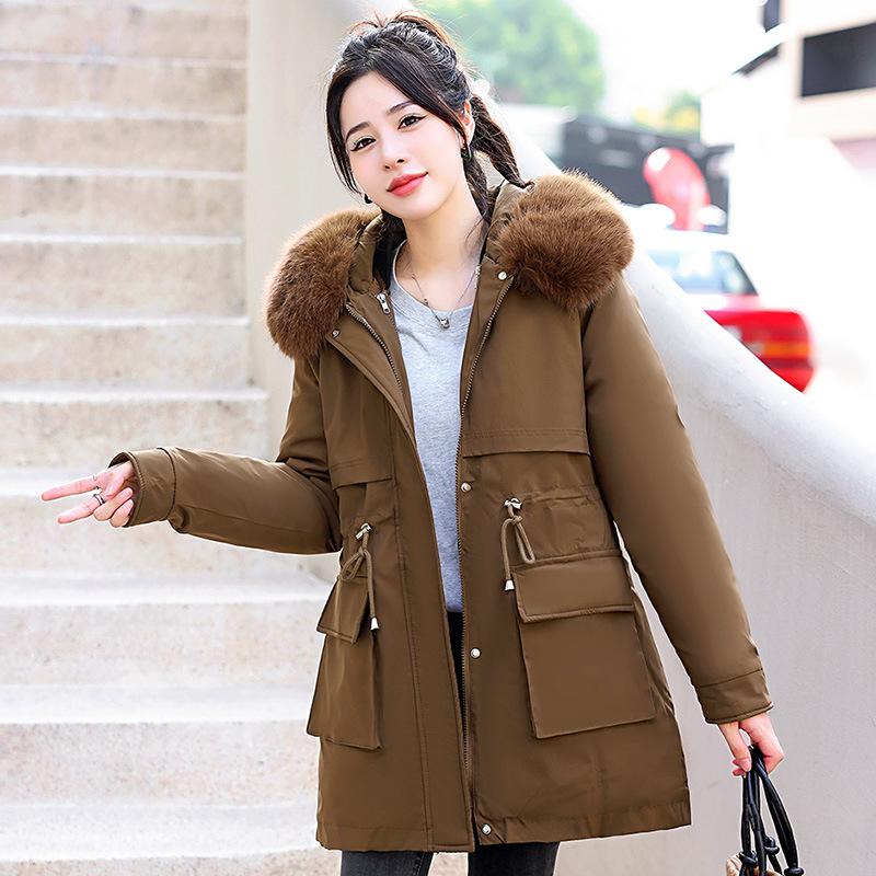 Neuer Winterparka mit abnehmbarem Wollkragen, Baumwollmantel, vielseitig, schmal und modisch, ein Kleid und dreiteilige Baumwolljacke für Damen