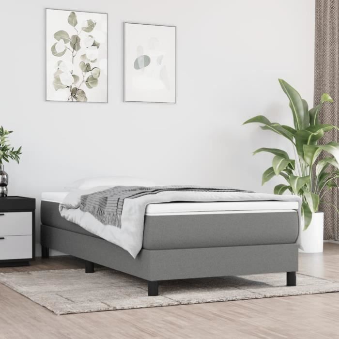 3144046 vidaXL Lit à sommier tapissier avec matelas Gris foncé 90x200 cm Tissu