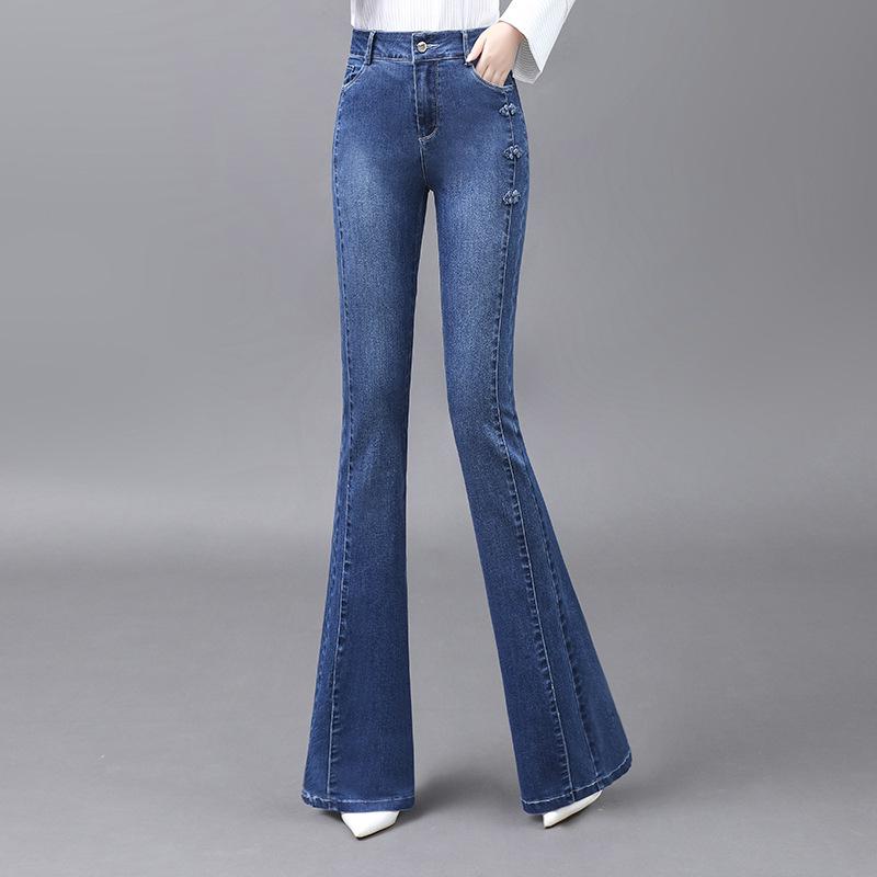 2023 Podzim Dámské Džíny s Vysokým Pasem Slim Fit Zvonové – Délka ke Kotníkům a Elastické