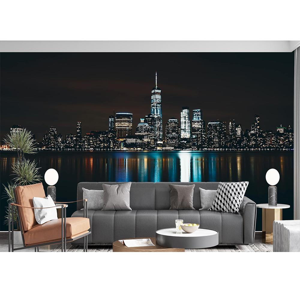 Modern Urban Landscape Wall Mural Dark Midnight City Light Reflection City Scape Landmarks Wallpaper For Living Room Bedroom Office Murals