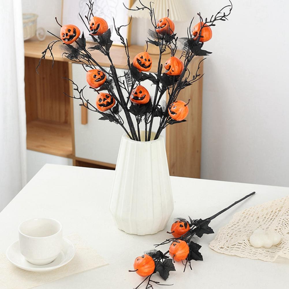 5pcs Halloween Ornament Black Scary Maple Leaf Pumpkin Branch