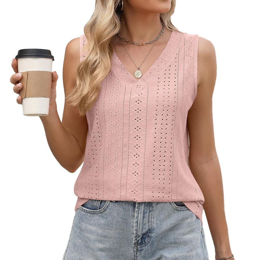 Casual Women's Tank Top Loose Solid Color Sleeveless V-neck Basic Vest For Daily Wear