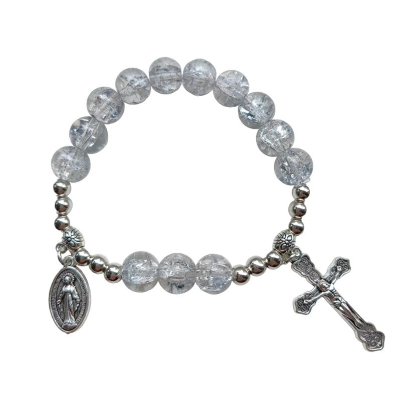 Crystal Religious Jewelry Glass Crystal Beaded Bracelets Religious Jewelry Rosarys Cross Bracelets Elastics Bracelets