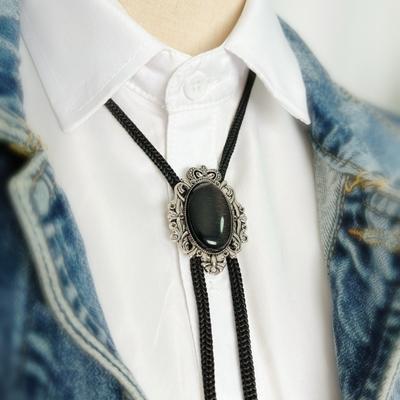 Men Women Bolo Tie Cowboy Necktie Braided Rope Necklace Antique Stone Feathered Pendant Jewelry Shirt Collar Chain