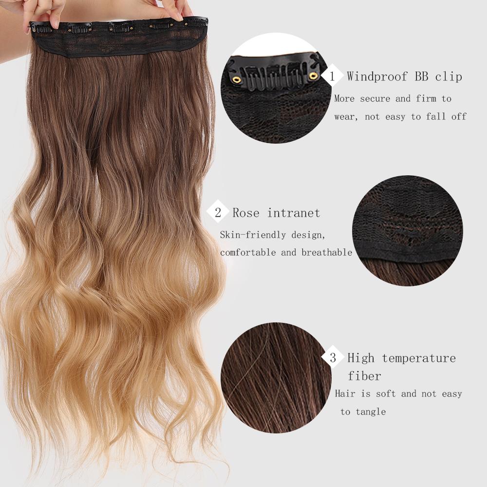 Clip invisibile in capelli sintetici lunghi lisci, parrucca lunga 24 pollici con sfumature ondulate, aggiunge volume