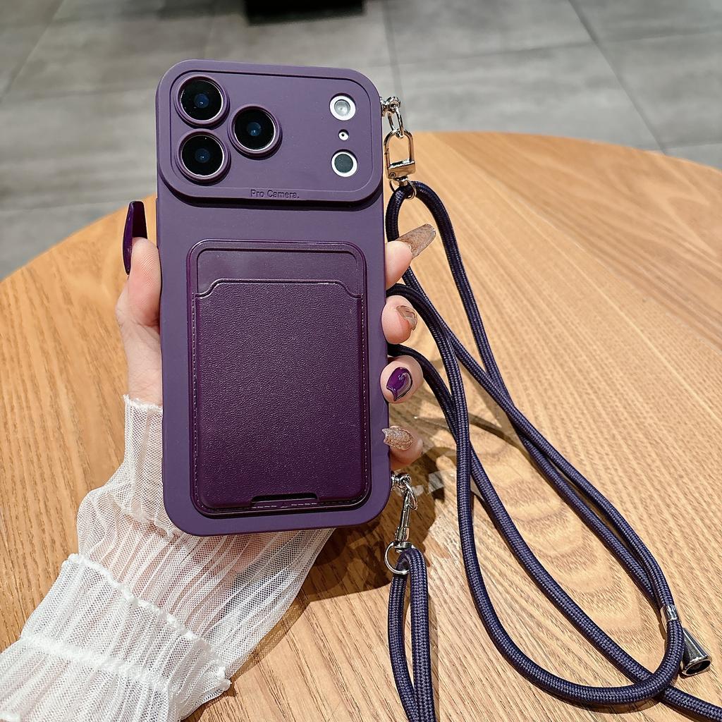 Luxury Crossbody Necklace Lanyard Card Pack Soft Case For iPhone 17 16 15 14 Plus 13 12 Pro Max Mini 17promax 17pro Wallet Cover