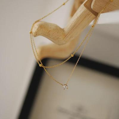 Exquisite Semi-Double Titanium Steel Diamond Necklace - Gold Beaded, Luxury Niche Clavicle Design