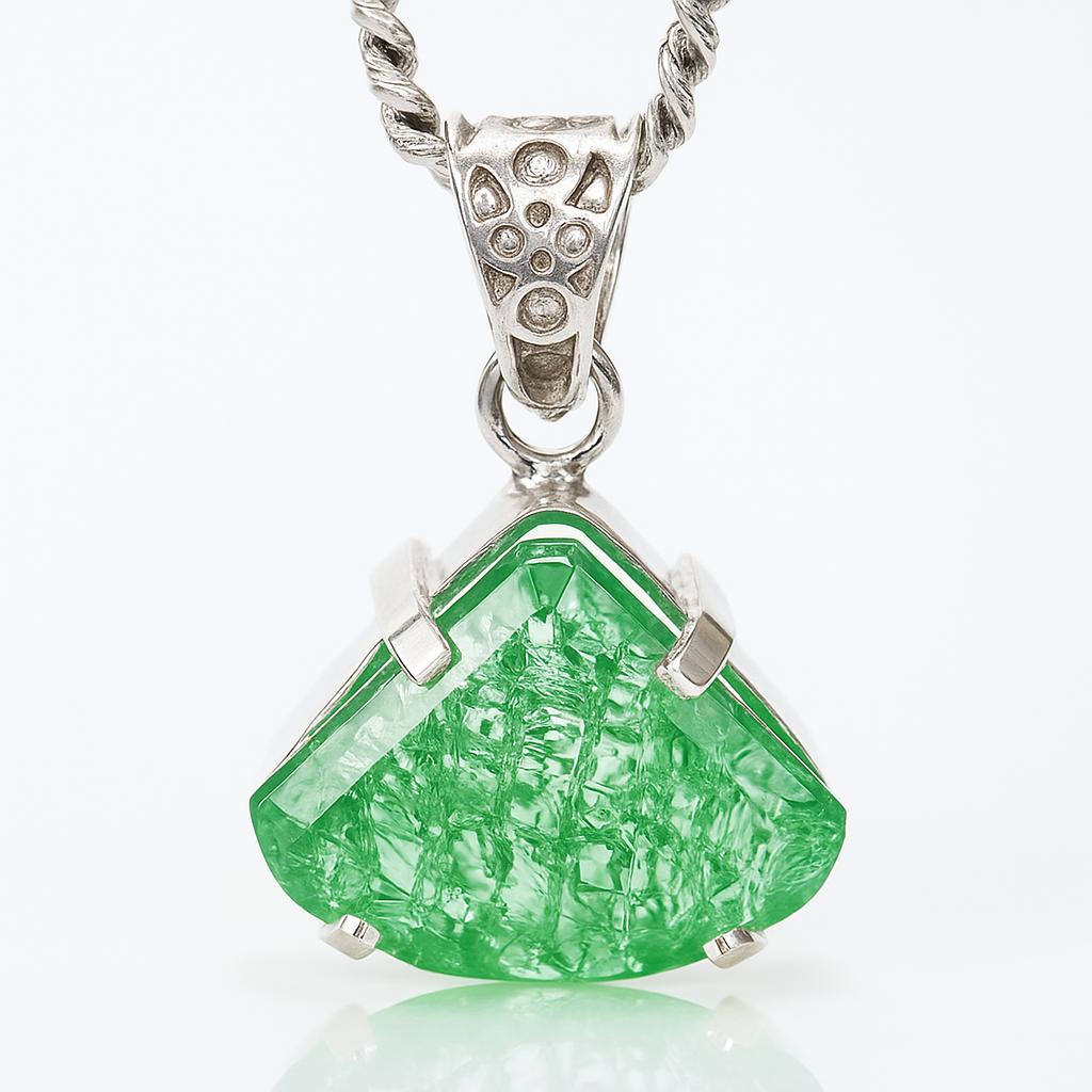 Natural Green Emerald 33.5 Ct CERTIFIED 925 Sterling Silver Fancy Cut Pendant AI-114-NS
