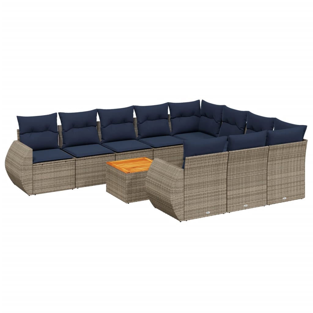 11 Piece Garden Sofa Set with Cushions Gray Poly Rattan