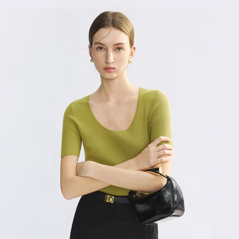 LANGZI Women's Round Neck Short Sleeve Knit Top