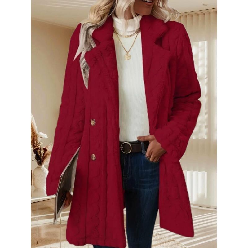 Women S Plush Double Breasted Mid Length Coat Notched Lapel Casual Warm Outerwear