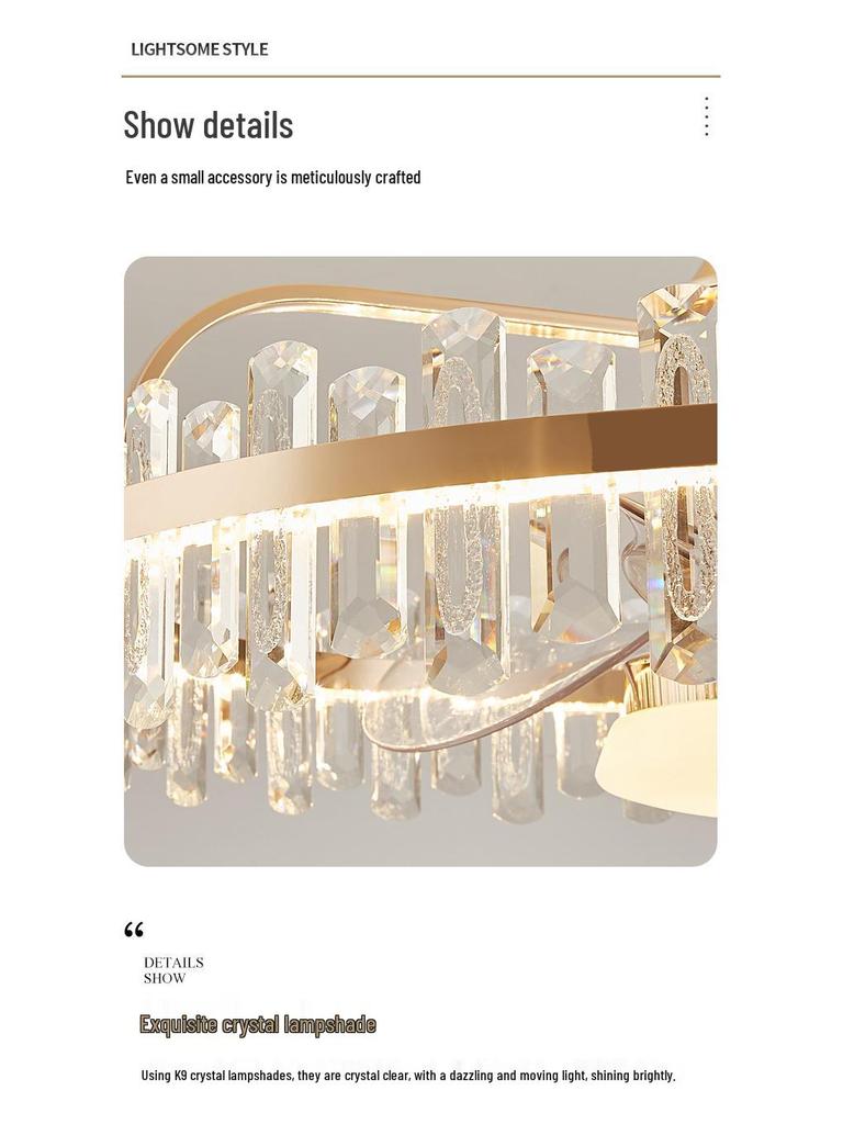Crystal Luxury Silent Ceiling Fan with Light for Master Bedroom or Restaurant