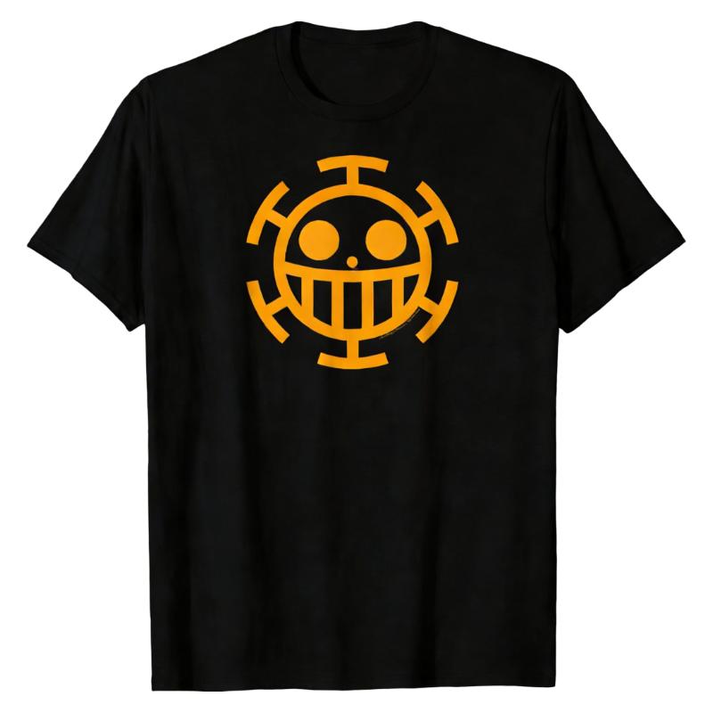 Heart Pirates Jolly Roger One Piece TShirt Bold Minimalist Graphic Print Crew Neck Pure Cotton Street Fashion Tops S