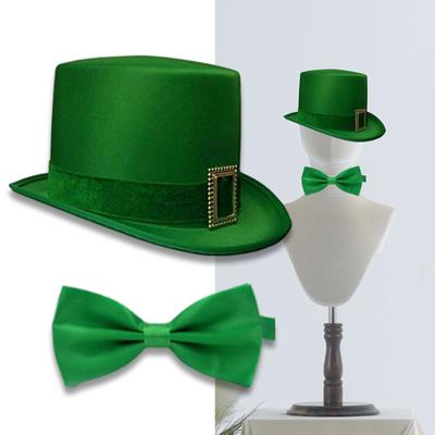Set Cappello Cilindrico Verde Unisex con Papillon Cappello a Bordo Largo Decorazione Costume per Feste ed Eventi