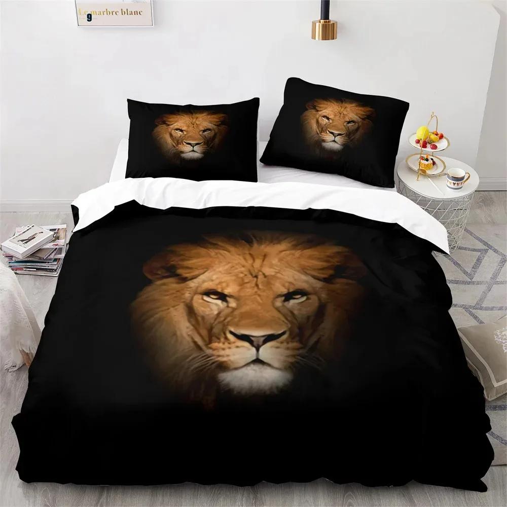 Lion Duvet Cover Set 3D Print Wild Animals Colourful King Queen Size for Kids Teens Adults Bedding Set Polyester Comforter Cover