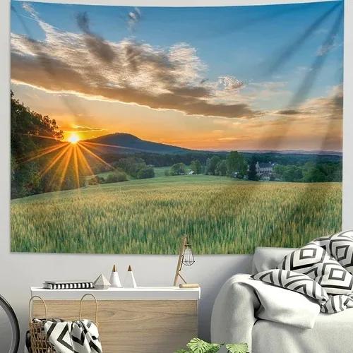 Гобелен с узором «Свежий луговой пейзаж» для украшения стен дома, гобелен для спальни, гостиной 100x75cm