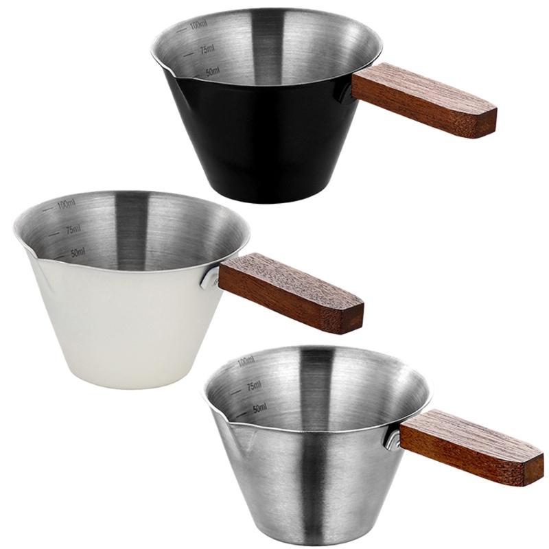 304 Nonrust Steel Espressos Measuring Cup with Wood Handle for Comfortable Grip and Accurate Liquid Measurement