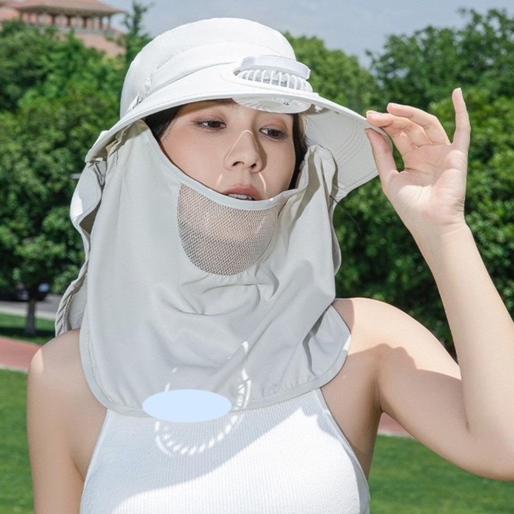 Chapéu Ventilador Solar de Aba Larga com Proteção Facial Chapéu de Pescador Chapéu Fashion com Proteção UV Roupa de Praia