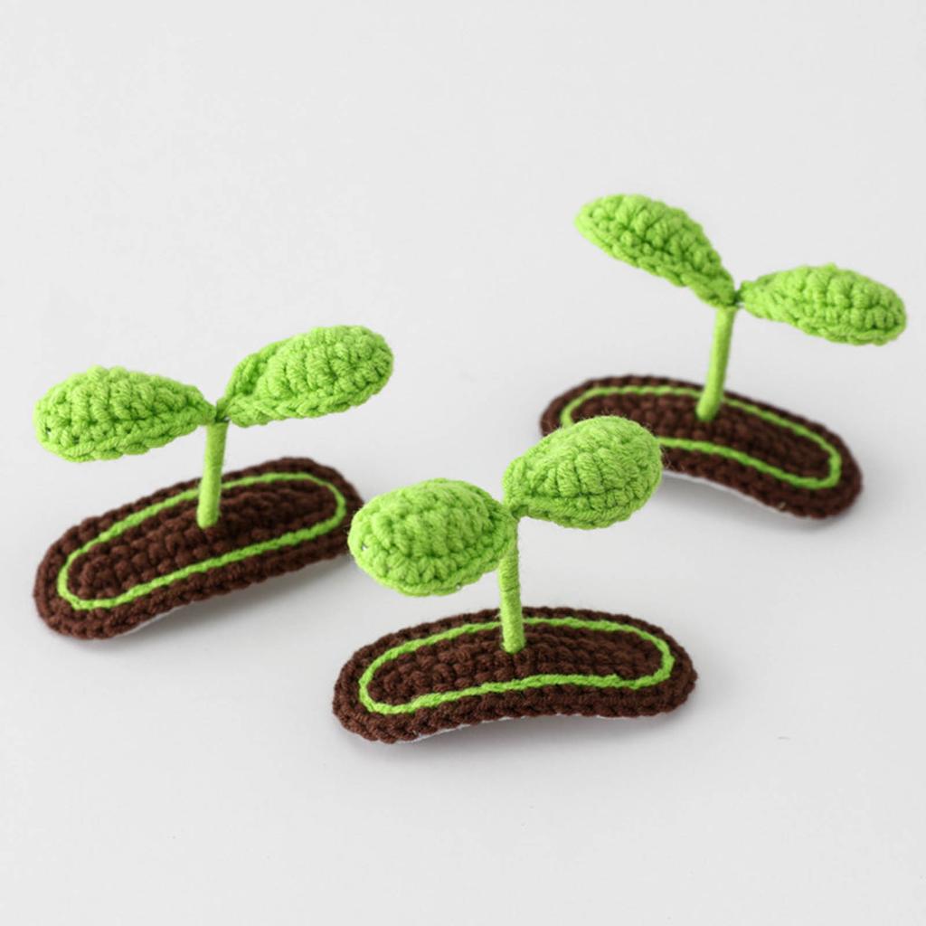 Adorable Bean Seedling Headwear Decoration Handmade Crochet Hair Clips Natural Headdress Unique Stereo Hair Accessory