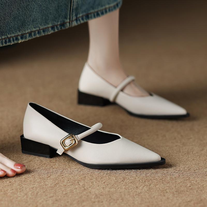 73598-3 French 3 cm low-heeled pointed single shoes 2025 spring and autumn standing for a long time not tired soft-soled shoes women