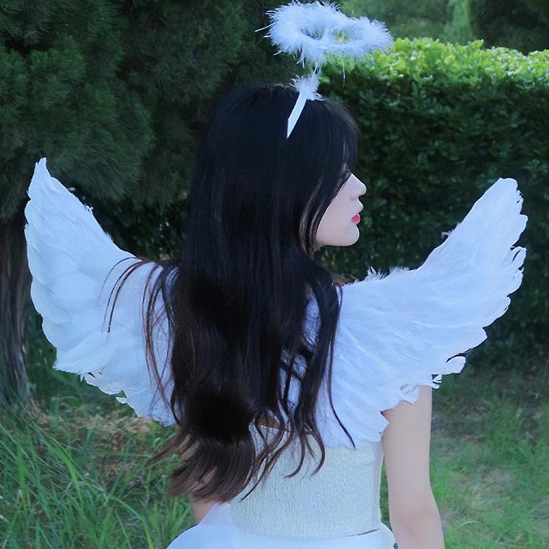 Halloween Christmas Devil Wings Cosplay Angel Wing  Wands Sets White Angel Fairy Feather Wings Wedding Birthday Party Props