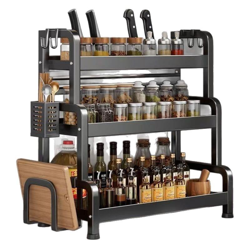 Multifunctional Carbon Steel Kitchen Countertop Spice and Storage Rack
