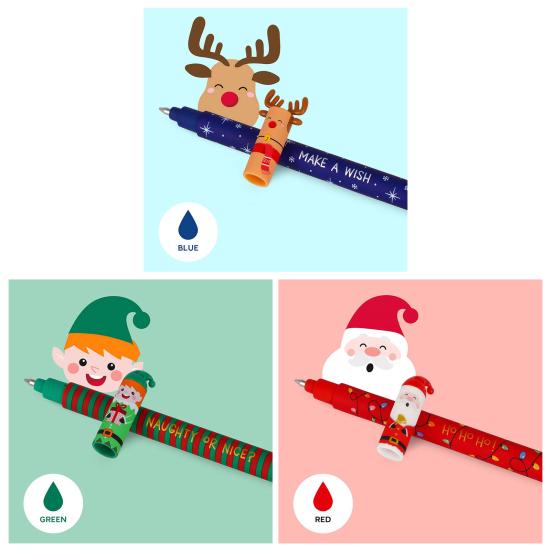 Erasable Pen Set Christmas Theme Pen Santa Reindeer Elf Design Smooth Writing Pens Stationery Supplies for Students Teachers