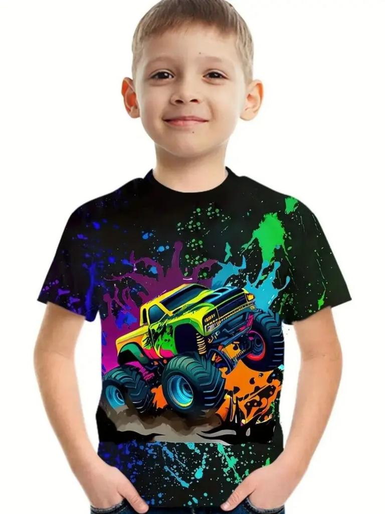 Summer Children's Clothing Car 3D Printed Boy's T-Shirt Graphic T Shirts Short Sleeve Girls Clothes Casual Round Neck Children Top
