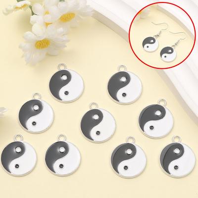 3/9/18pcs Black/White Yin Yang Alloy Enamel Tai Chi Yin Yang Bagua Pendant Craft Accessories DIY Necklace Bracelet Jewelry Making Discovery