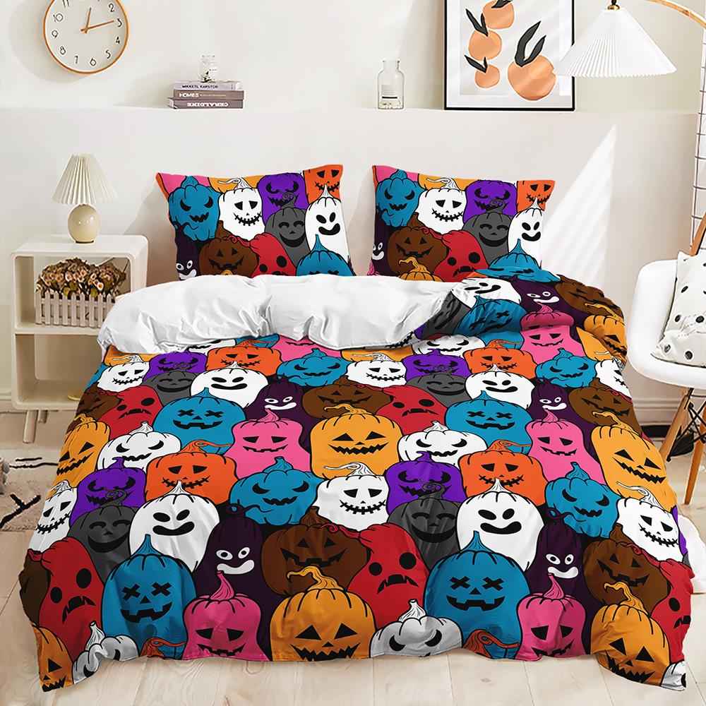Three-Piece 3D Quilt Cover Stacked Cat Dog Pumpkin License Plate Kit Bedding