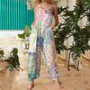 Tuta da donna casual alla moda ampia con spalline posteriori e gamba larga con stampa vintage