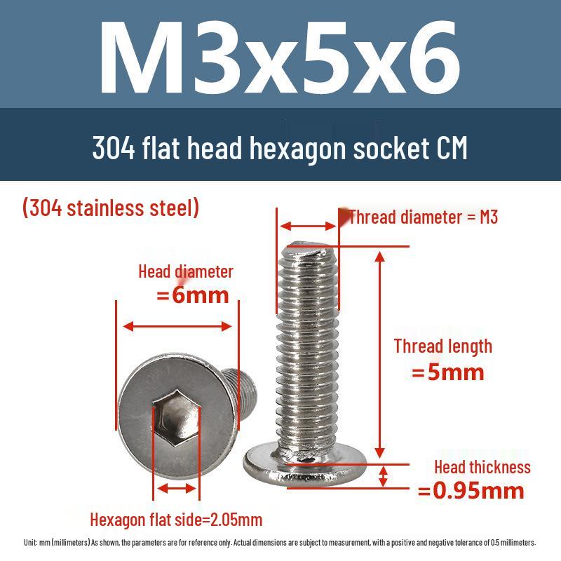 Yigu 304 Stainless Steel Flat Head Hex Socket Screws - M2 to M8 Button Head Machine Screws
