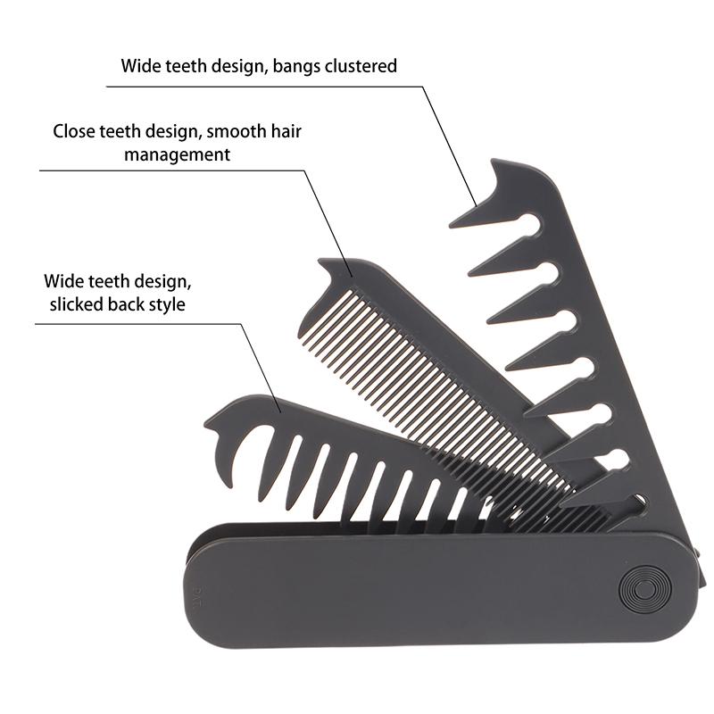 3 In 1 Pocket Folding Comb Wide Tooth Oil Head Comb Beard Combing Barber Hair Clipper Combs Hair Styling Tools