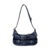 Y2K Washed Denim Shoulder Bag with Buckle Detail Zipper Closure Casual Underarm Purse for Daily Use