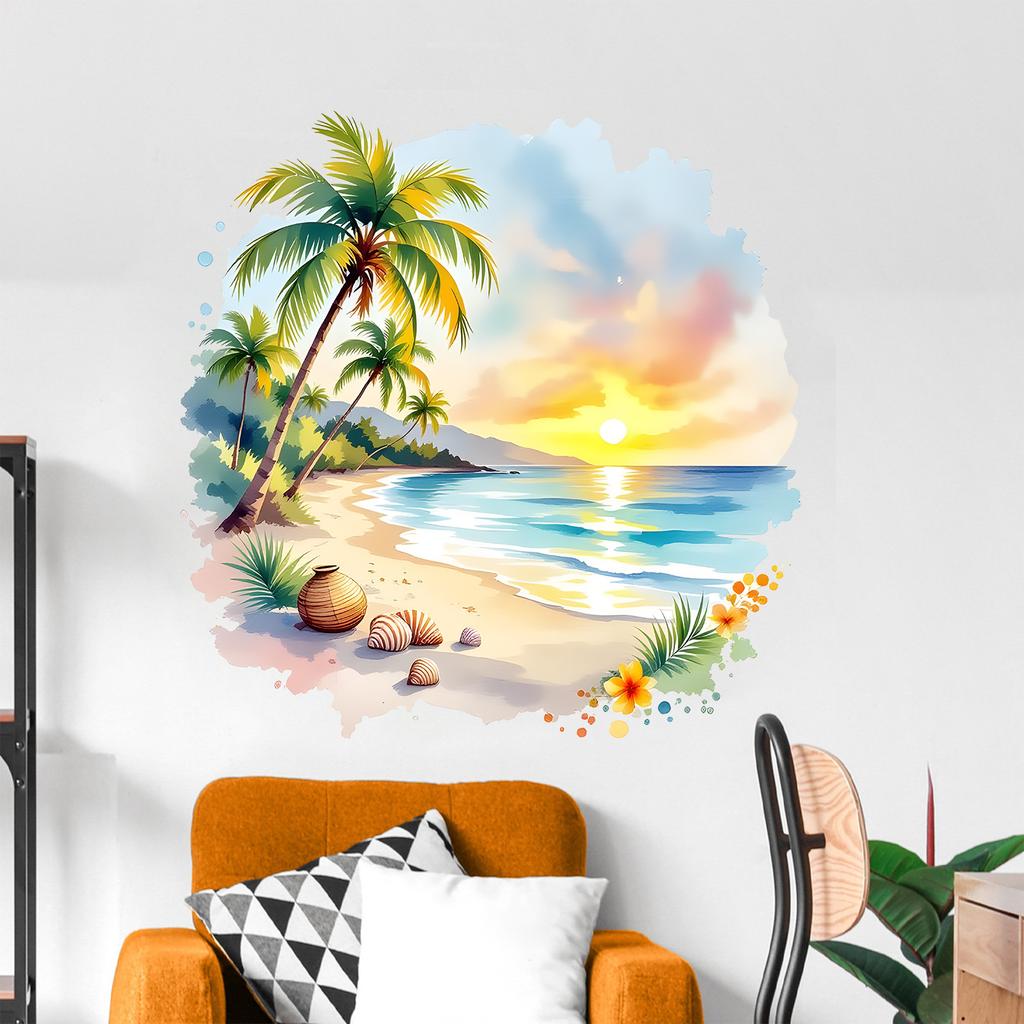 Romantic Tropical Beach Palm Tree Wall Sticker Self-Adhesive Removable Living Room Bedroom Summer Fresh Home Decor Art