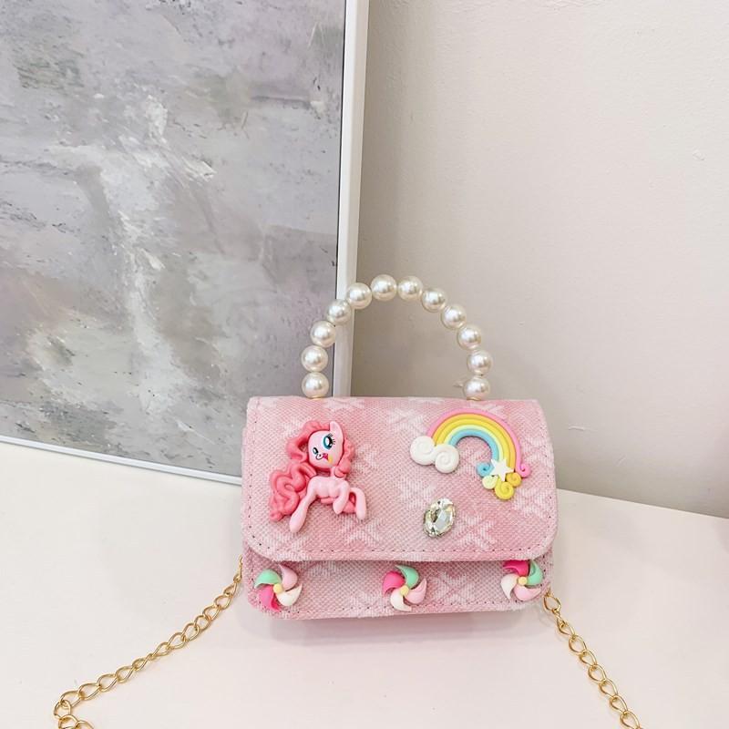 Trendy Pony Rainbow Cartoon Wallet Stylish Lightweight Crossbody Bag For Preschool Girls