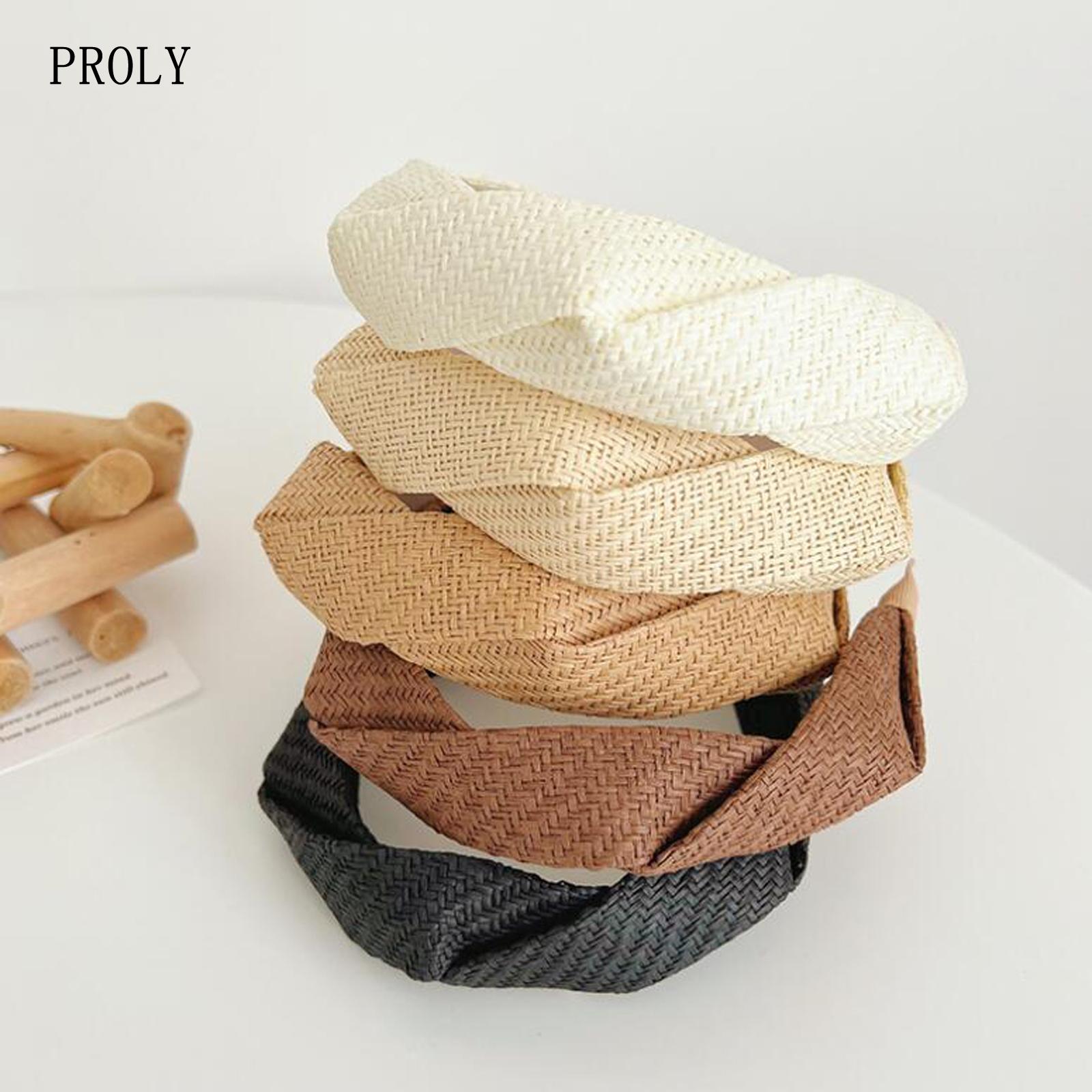 

PROLY New Fashion Women Hair Accessories Handmade Straw Woven Braided Headband Adult Light Color Summer Headwear Hairband