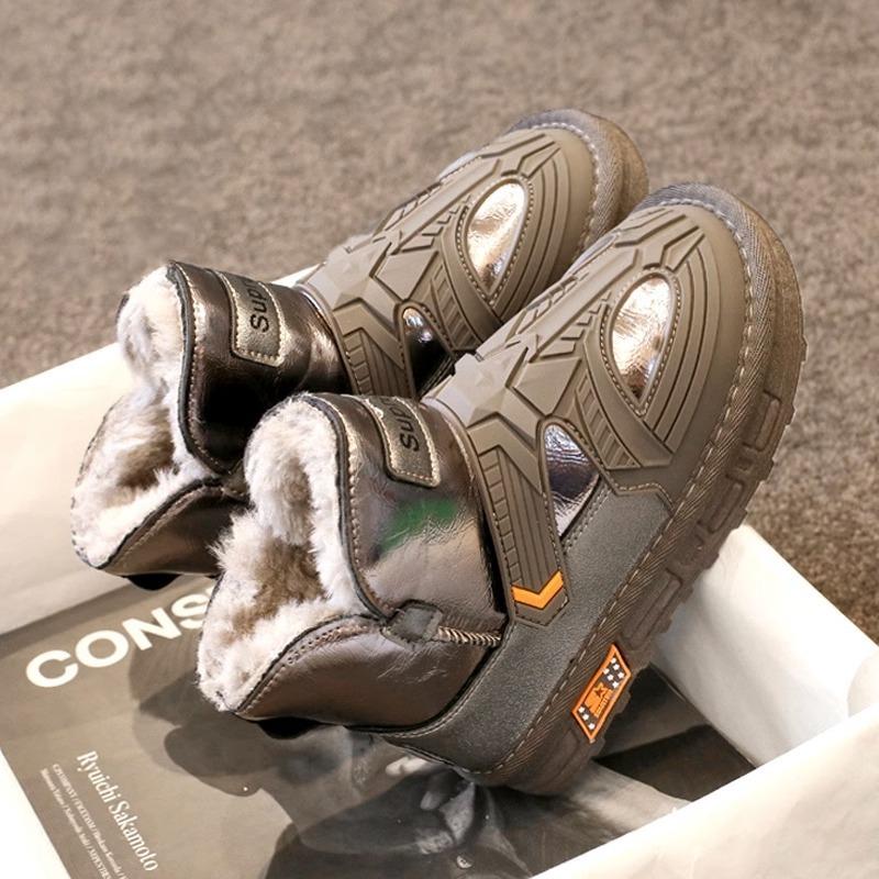 Boys snow boots winter 2025 new fur integrated children's cotton shoes piled thickened cotton boots waterproof winter shoes