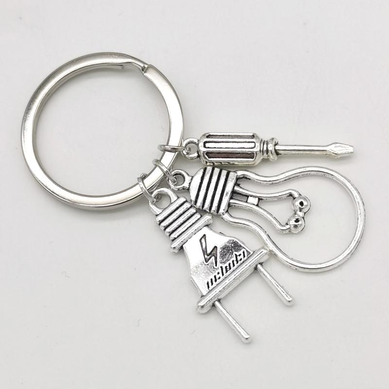 Kreativní klíčenka šroubovák žárovka zástrčka elektrikář klíčenka profesionálové údržby elektro unikátní šperky dárky