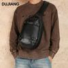Men's Top Grain Leather Crossbody Chest Bag - Casual, Multifunctional, Retro Style