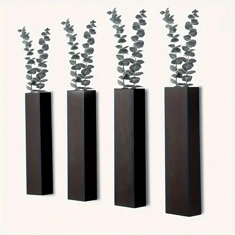 Rustic Wooden Wall-Mounted Vase, Wooden Wall Decor for Indoor Plants, Living Room Hanging Vases, Bathroom Wall Decor