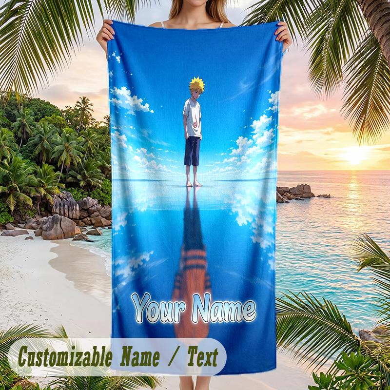 Naruto Beach Towel, Personalized Custom Name Text, Quick Dry Large Absorbent Towel For Beach Pool