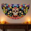 Sugar Skull Fan Flag Day of The Dead Bunting Banner, Marigold Print Fiesta Mexican Festival Home Ornament Hanging Flag, Colorful Outdoor Yard