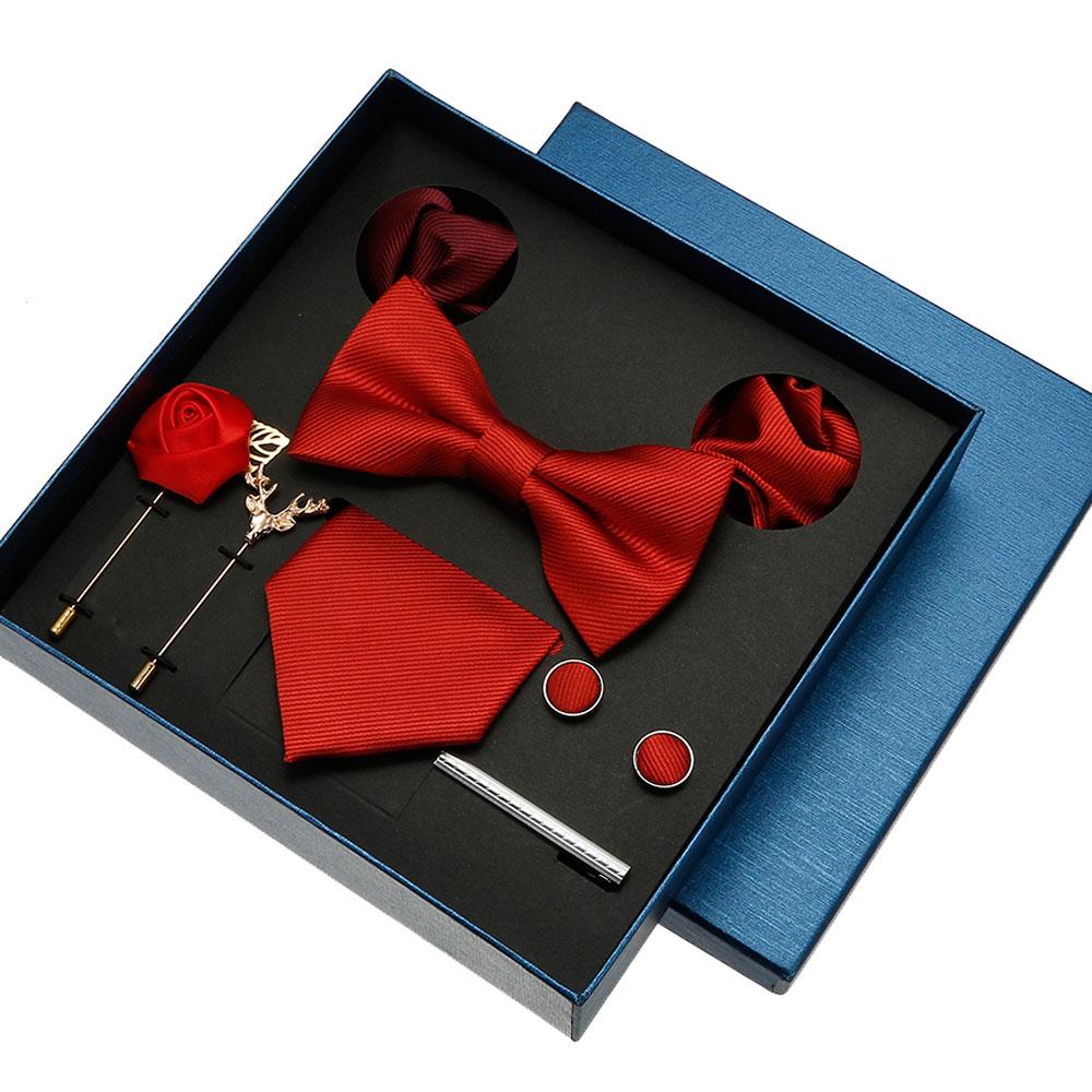 Red Blue Black Classic Tie For Men Pocket Square Cufflinks Sets Mens Solid Color Necktie Party Wedding Gift For Men Neck Tie Set