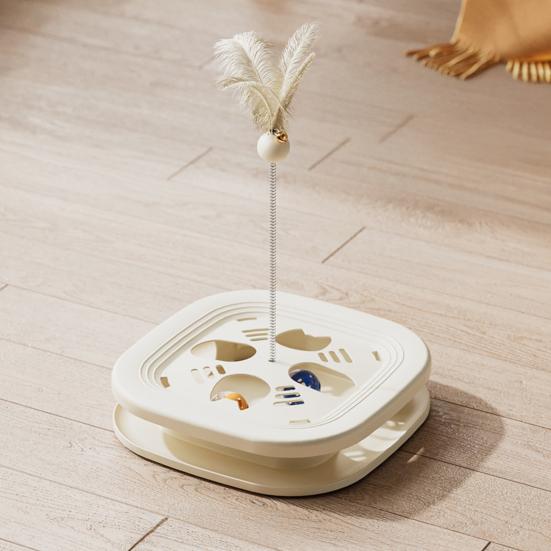 Interactive Cat Enrichment Toy Cat Maze Box with Track Balls Feather Teaser Wand Multi-Functional Puzzle Toy for Indoor Cats Entertainment