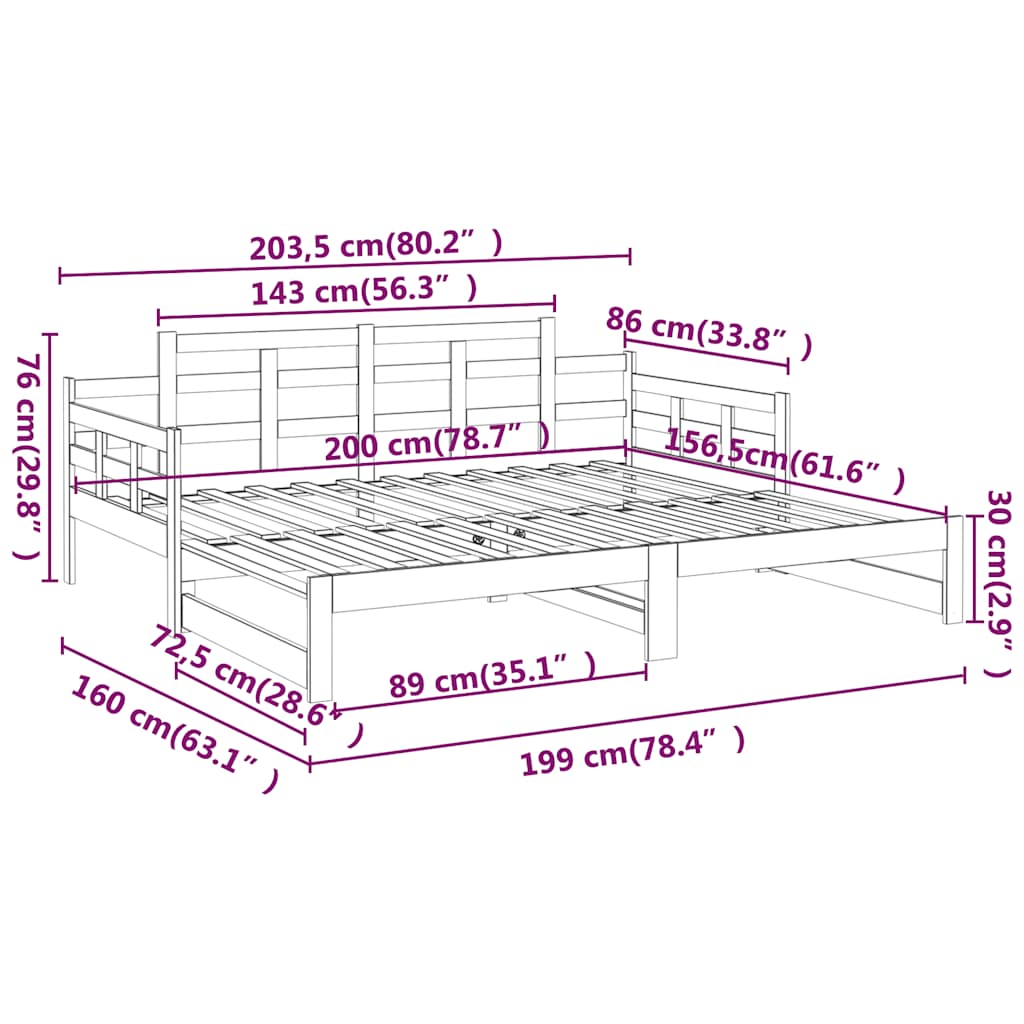 Extendable Daybed White Solid Pine Wood 2x(80x200) cm