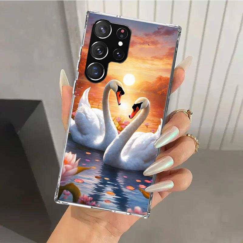 White Swan Grace Art Phone Case for Samsung Galaxy S26 S24 S23 Ultra S25 Edge S22 S21 Plus S20 FE + Soft Print Shell Funda Galax