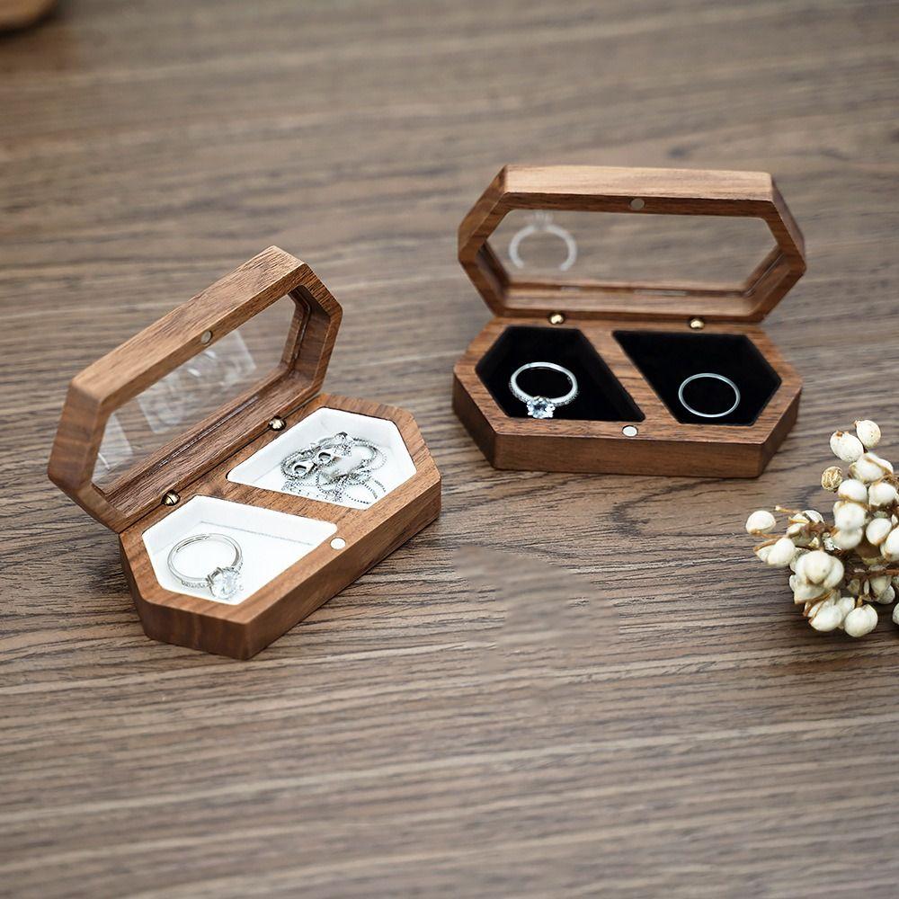 Velvet Rings Bearer Box Luxury Rings Display Case Multi-function Mini Wood Rings Box Gifts