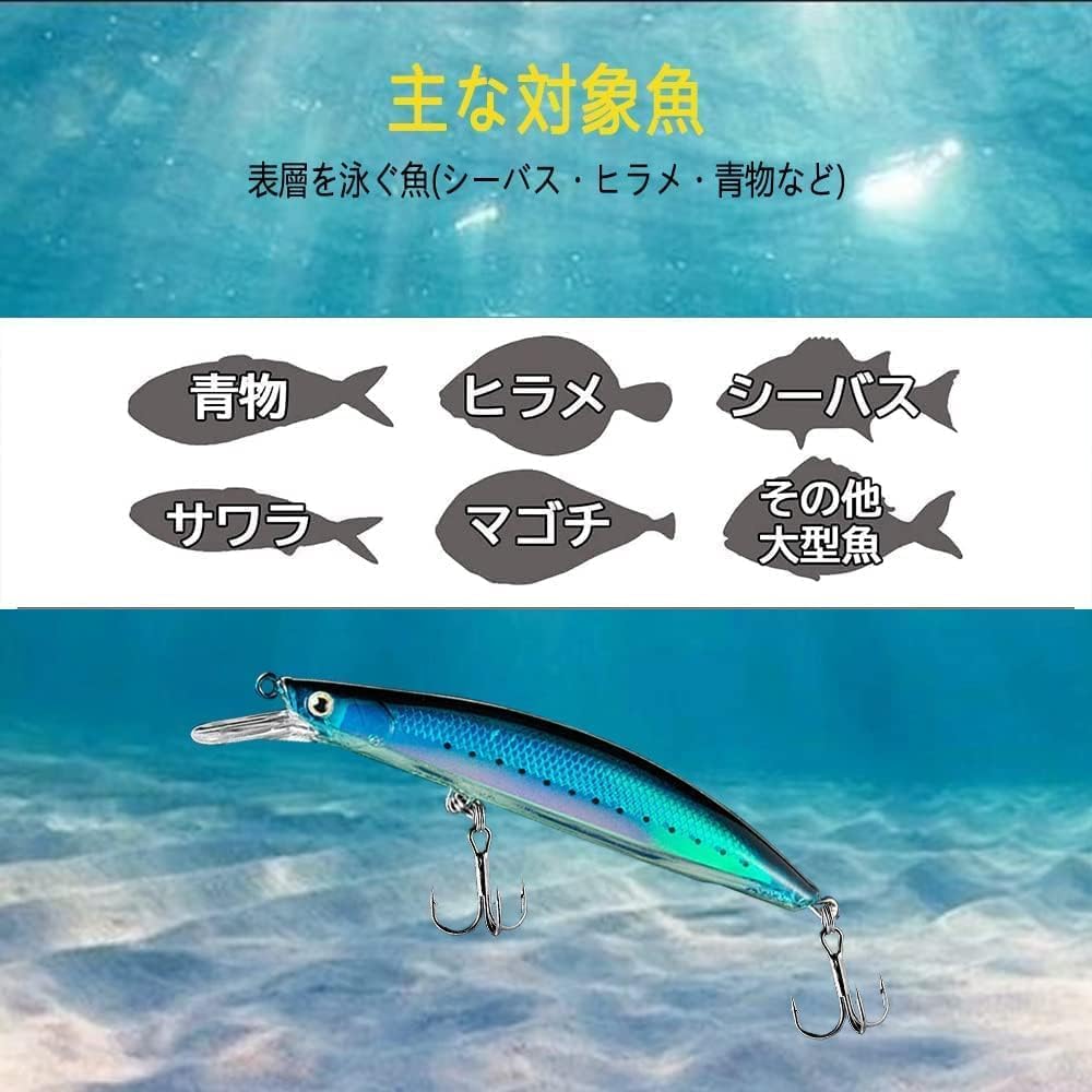 [RISOUHE] Lure Floating Minnow Set, 5 Colors, Minnow, Sea Bass,